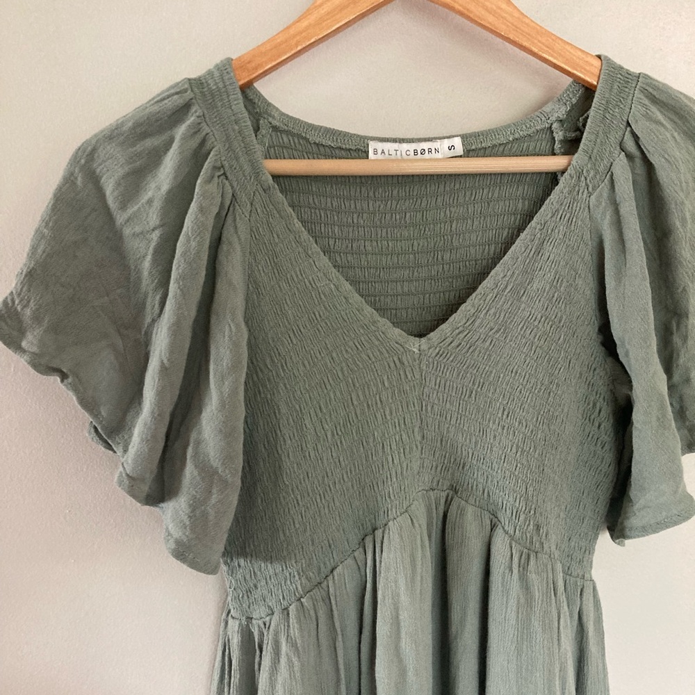 Baltic Born Green MIDI Sundress with Flutter Sleeves